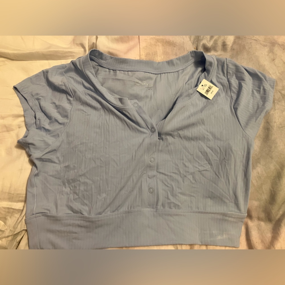Aerie Light Blue Snap up Cropped bra top tee